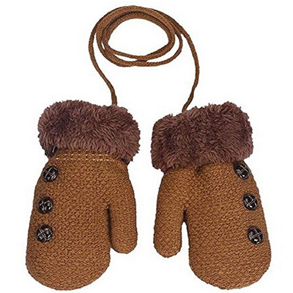 Children's Mittens Winter Wool Baby Knitted Gloves Children Warm Rope Baby Mittens For Children 1-3 years old: coffee