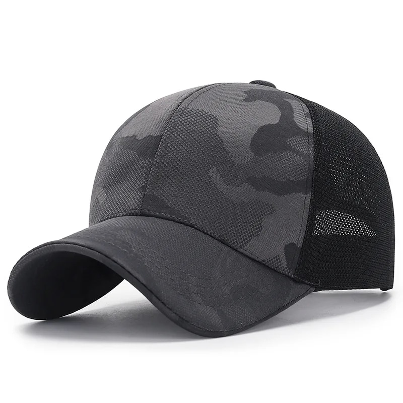 Unisex Light Plate Camouflage Breathable Baseball Net Caps Spring and Autumn Outdoor Adjustable Casual Hats Sunscreen Hat: Dark Grey