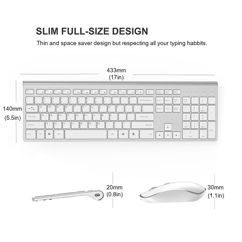 JOYACCESS 106 Keycaps 2.4GHz Wireless Keyboard and Mouse French/German/English/Italian/Spanish Rechargeable Keyboard Mouse Combo