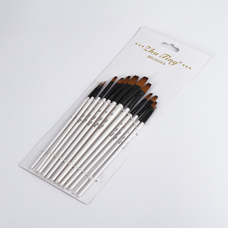 12 Stks/set Nylon Haar Aquarel Kwast Pen Set Voor Leren Diy Houten Handvat Olie Acryl Schilderen Art Penselen Levert
