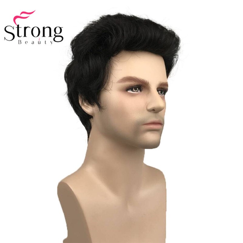Strongbeauty svarta korta män peruker syntetisk hel peruk för #39
