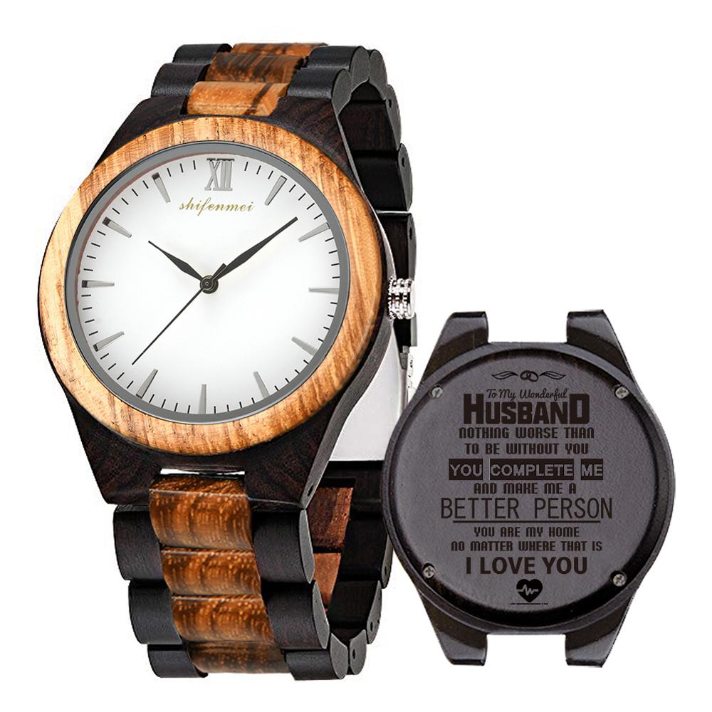Shifenmei Holz Uhren Herren Gravur Männer Sport Uhren Quarz Armbanduhr Brauch Holz Uhr Relogio Masculino: Pro Ehemann