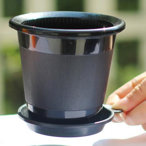 Slotted Orchid Flower Garden Inner Outer Pot Planter Tray Ornament: Black Pots