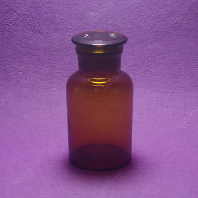Botella de reactivo de vidrio ámbar de 250 ML, boca ancha, tapón de tierra, cristalería de laboratorio