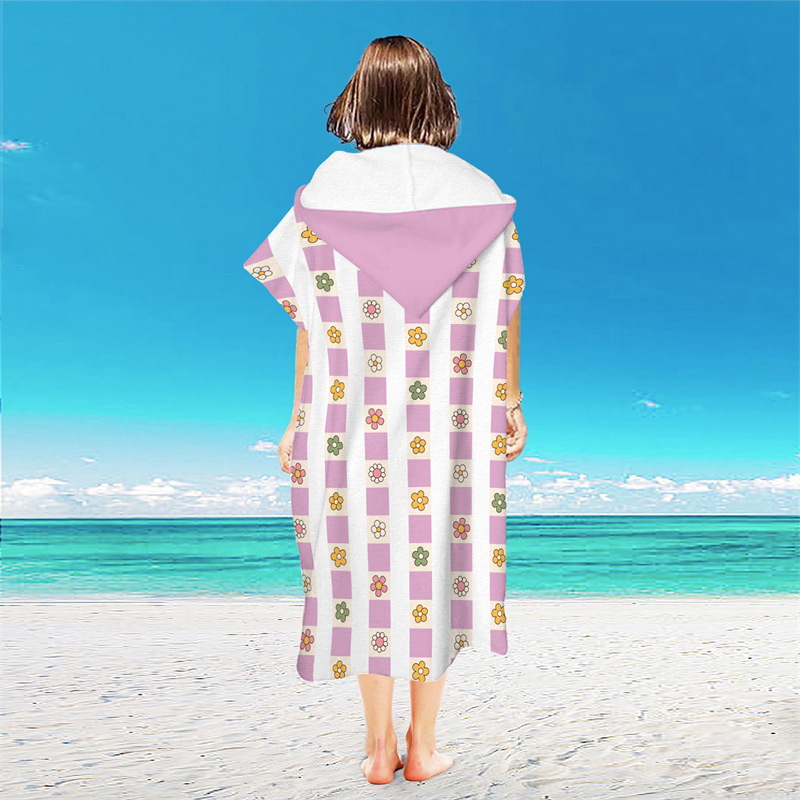 Albornoz de estilo étnico, toalla de playa con rayas onduladas, toallas de baño de secado rápido, capa ligera con capucha, natación, Surf, Poncho para hombres y mujeres adultas: Gris