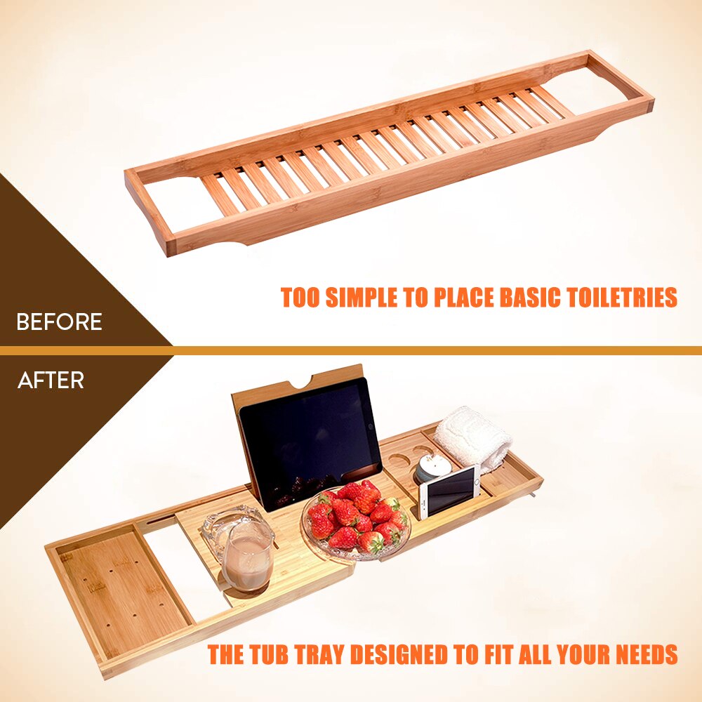 Bathtub Caddy Tray Spa Bathtub Caddy Organizer Book Wine Tablet Holder Reading Rack Nonslip Bottom Extendable Sides