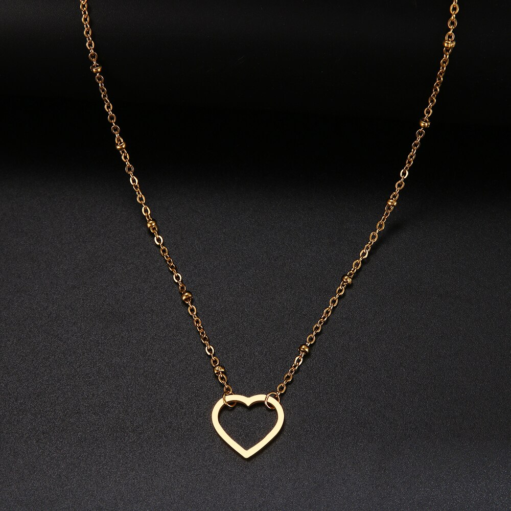 Roestvrij Staal Liefde Hart Ketting Choker Eenvoudige Hollow Heart Charms Verklaring Kettingen Ketting Sieraden Valentijnsdag: GOLD