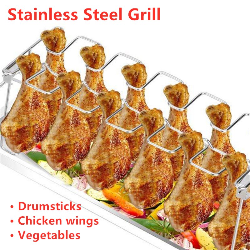 Rvs Kip Vleugel Rack Grill Houder Rack Met Drip Pan Voor Bbq Multifunctionele Kip Been Oven Grill rack Accessoires