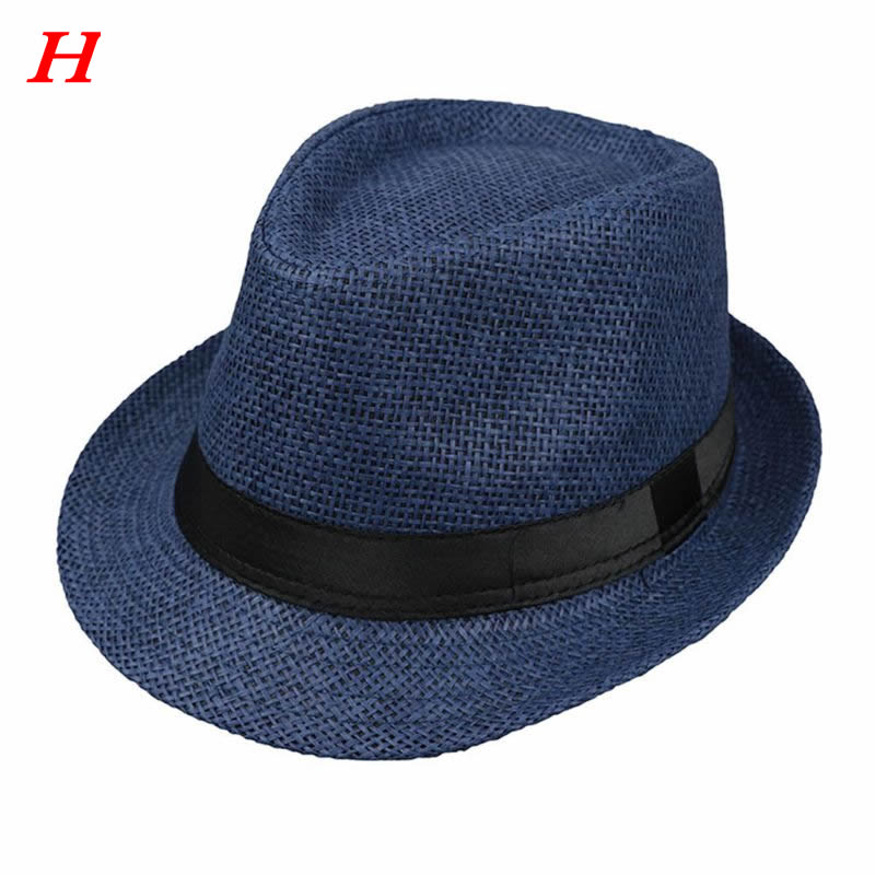 Børn børn sommer strand stråhat jazz panama trilby fedora hat gangster kasket udendørs åndbare hatte piger drenge solhat: H