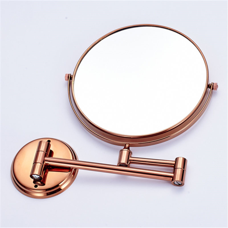 Miroir de bain en laiton 8 pouces | Miroir grossissant de salle de bains en or Rose, miroir de maquillage pliable et rétractable, matériel de bain à double face