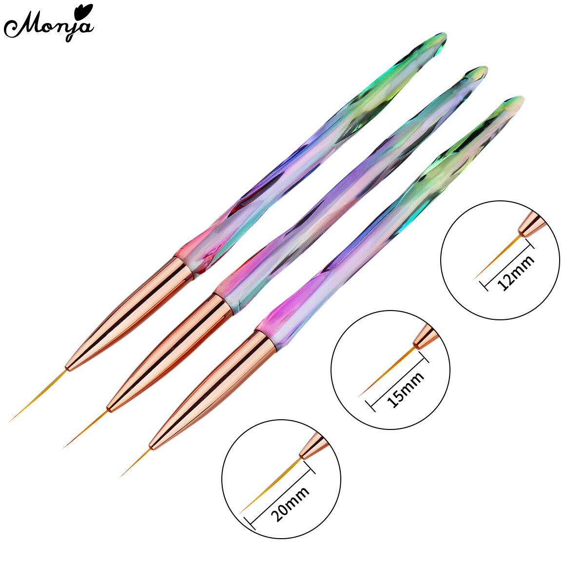 Monja 3 Stks/set Nail Art Meerdere Stijlen Handvat Schilderij Borstel Kit Franse Streep Line Liner Patroon Diy Tekening Pen Manicure tool