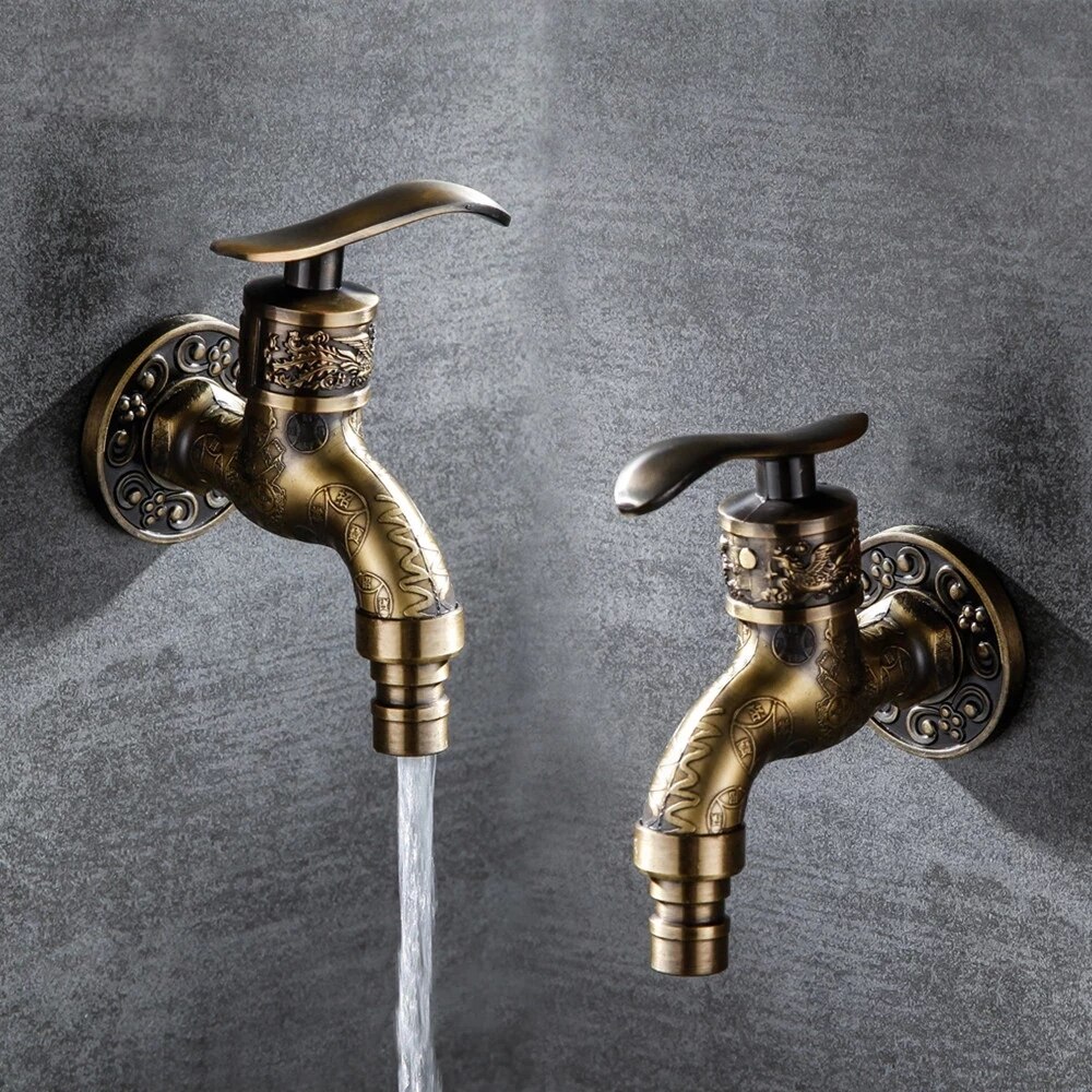 Retro Kitchen faucet Wall Mount ZincAlloy Antique Bibcock Garden Washing Machine Faucet Hose Single Cold Tap For Bathroom faucet