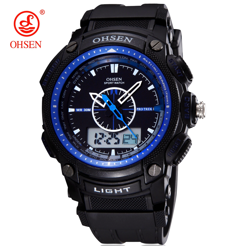 Ohsen Digitale Quartz Heren Mode Horloges Mannelijke Rubber Band Zilver Lcd Waterdichte Sport Cool Horloges Relogio Masculino: Blue Watch