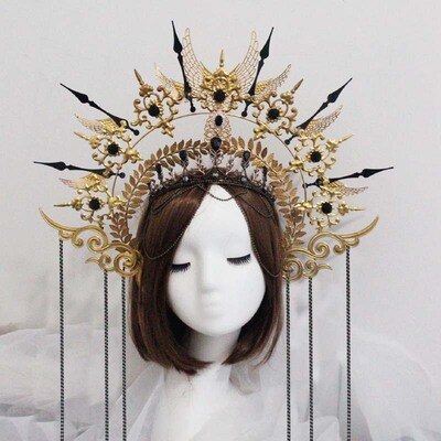 Diadema de oro Halo de la Virgen María, Tiaras, tocado Lolita, Material de Aro para el cabello, accesorios para el cabello de diosa: 4