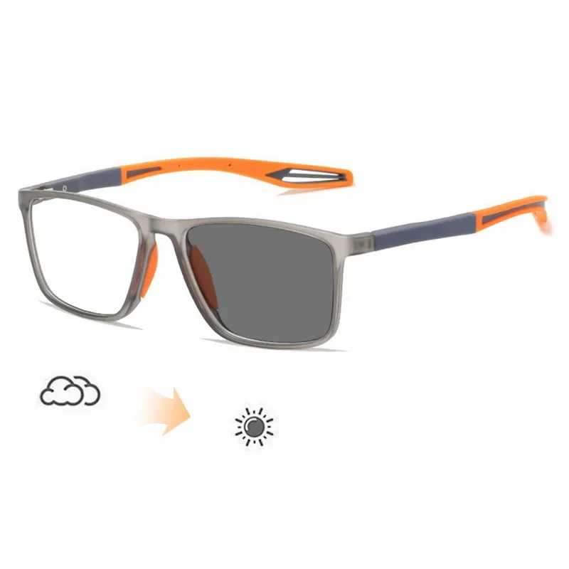 Gafas fotocromáticas deportivas para miopía, tendencia de , antiluz azul, gafas de visión cercana, gafas de protección solar anticolisión para exteriores: Negro / +200