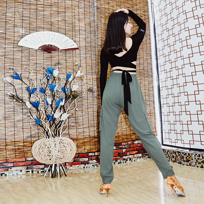 Mannen En Vrouwen Latin Dansen Broek Rechte Dark Green Leggings Moderne Ballroom Broek Latin Dance Praktijk Training Broek 1660
