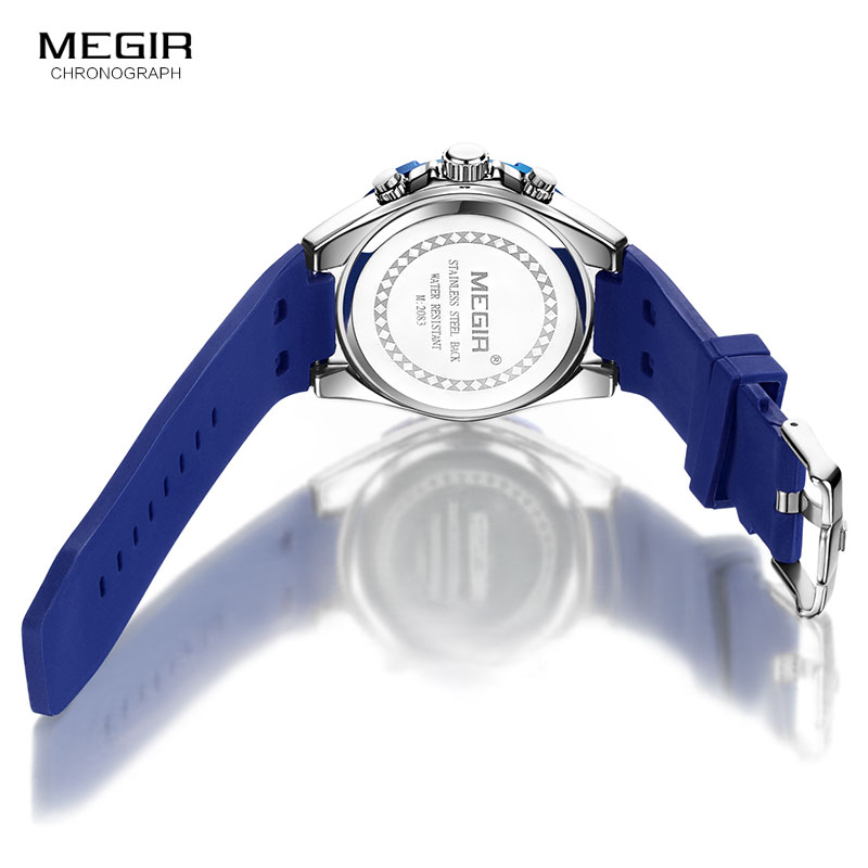 Megir Army Sport Waterdichte Quartz Horloges Voor Mannen Blauw Siliconen Stopwatch Relojios Masculinos Klok Lichtgevende 2083GBE-2