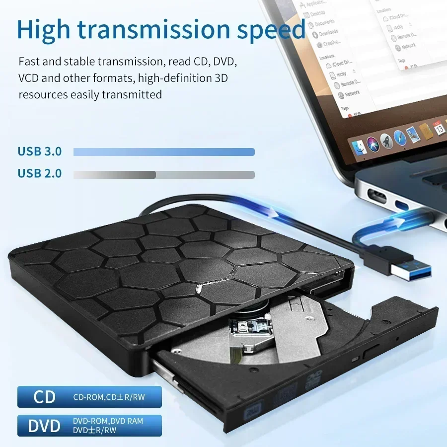 External DVD RW Drive 2 in 1 Interface USB 3.0 Type-C Slim DVD CD Writer Burner Reader Player Optical For Laptops Desktop PCs