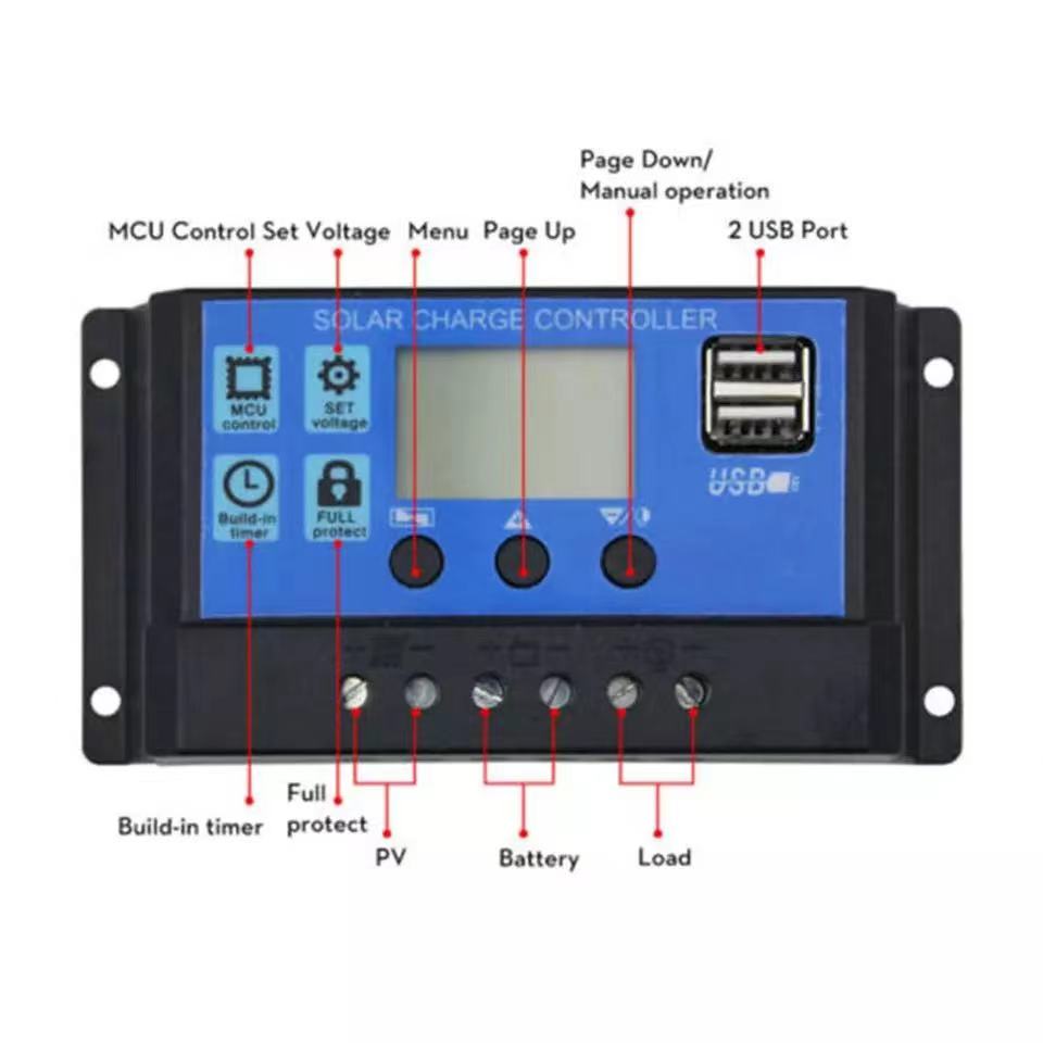 10A 20A 30A 60A Solar Panel Controller 12V/24V Batterie Laderegler 2 USB 10A ~ 100A Photovoltaik Zelle Panel Ladegerät Regler: 10A