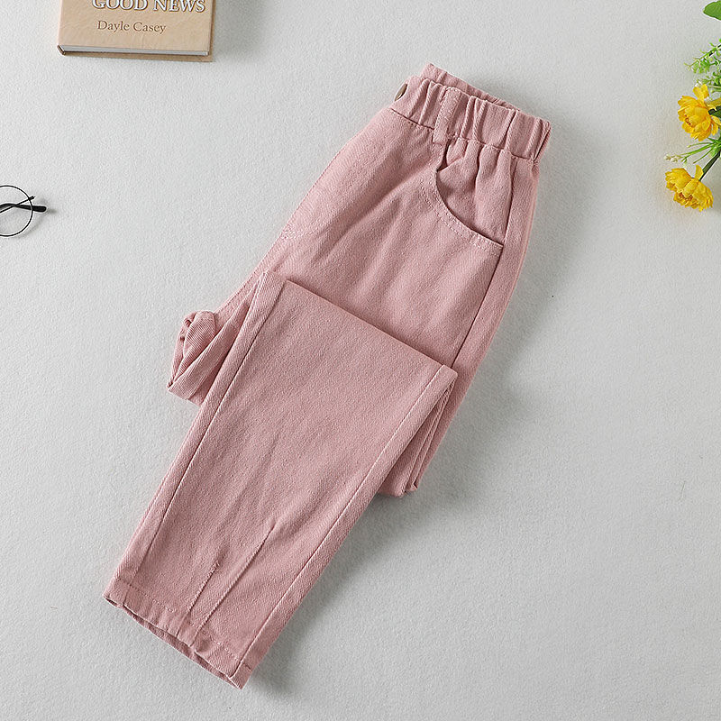 Höst vinter barn tjejer casual lös enfärgad matchande jeans barn flickor mjuka jeansbyxor byxor  w551