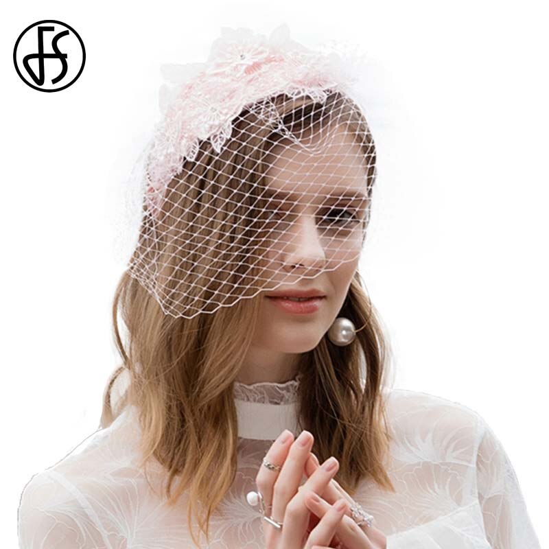 Fs Fascinators Black Met Sluier Witte Bruiloft Hoeden Mesh Gaas Patchwork Vrouwen Pillendoosjepet Party Formele Cocktail Kerk Voor Dames: Pink Fascinators
