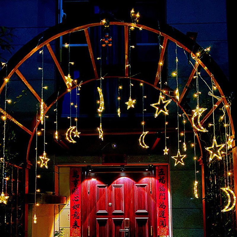 Mond Sterne LED Lichterkette Schnur Weihnachten Neue Jahr Girlande Vorhang Lampe Ramadan Dekoration Für Heimat Schlafzimmer Fenster Eid Mubarak