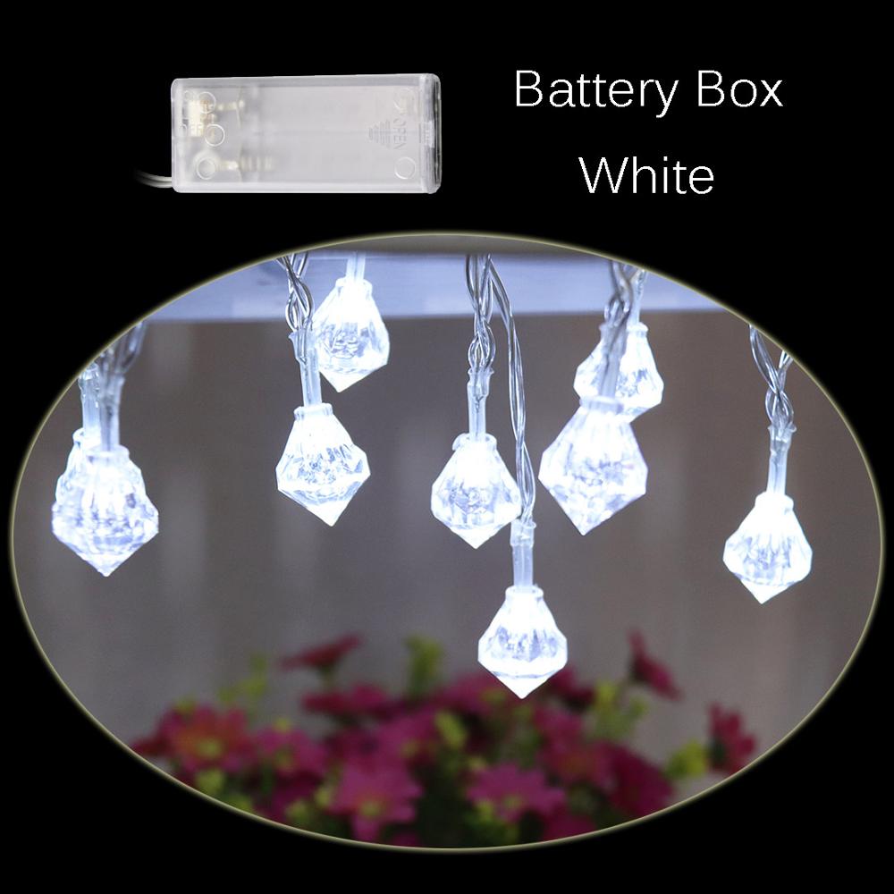 10 led's in diamantvorm, twinkelende lichtjes, kerstversiering voor bruiloften en feesten, feeënkrans: Wit (batterijdoos)