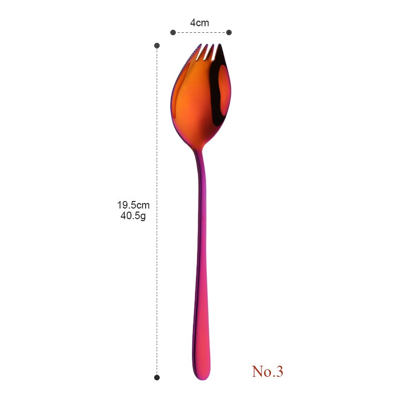 1PCS 3 EM Sporks 1 Design Criativo Ferramentas de Cozinha Utensílios de mesa de Aço Inoxidável Garfo de Sobremesa Colher Utensílios de Frutas Salada de Macarrão: Orange Red-1PCS