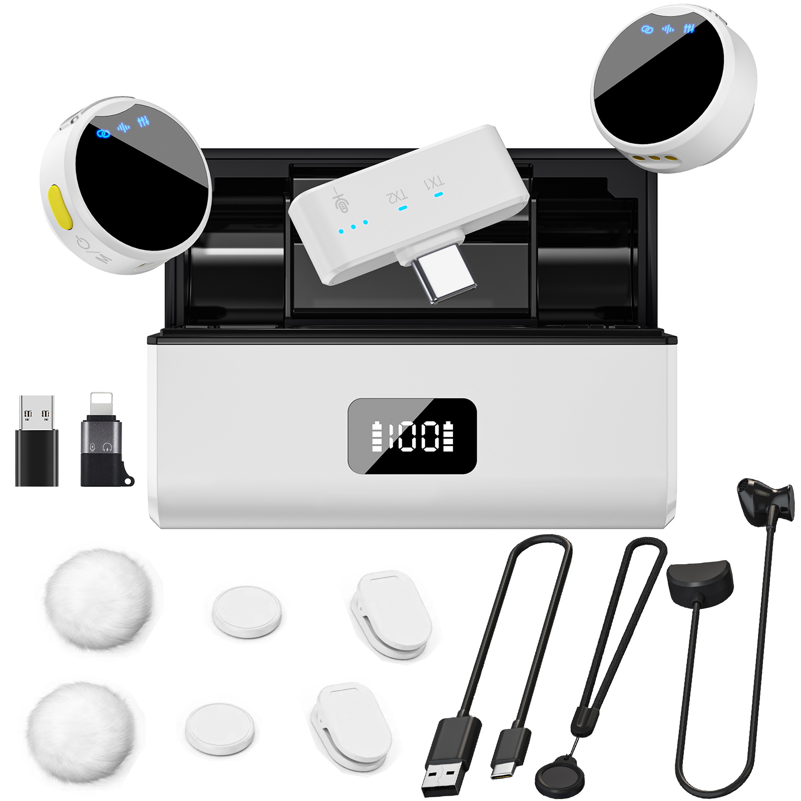 Microfono Lavalier Wireless con scatola di ricarica riduzione del rumore magnetico microfono professionale con risvolto per la registrazione in Studio dal vivo: Oro