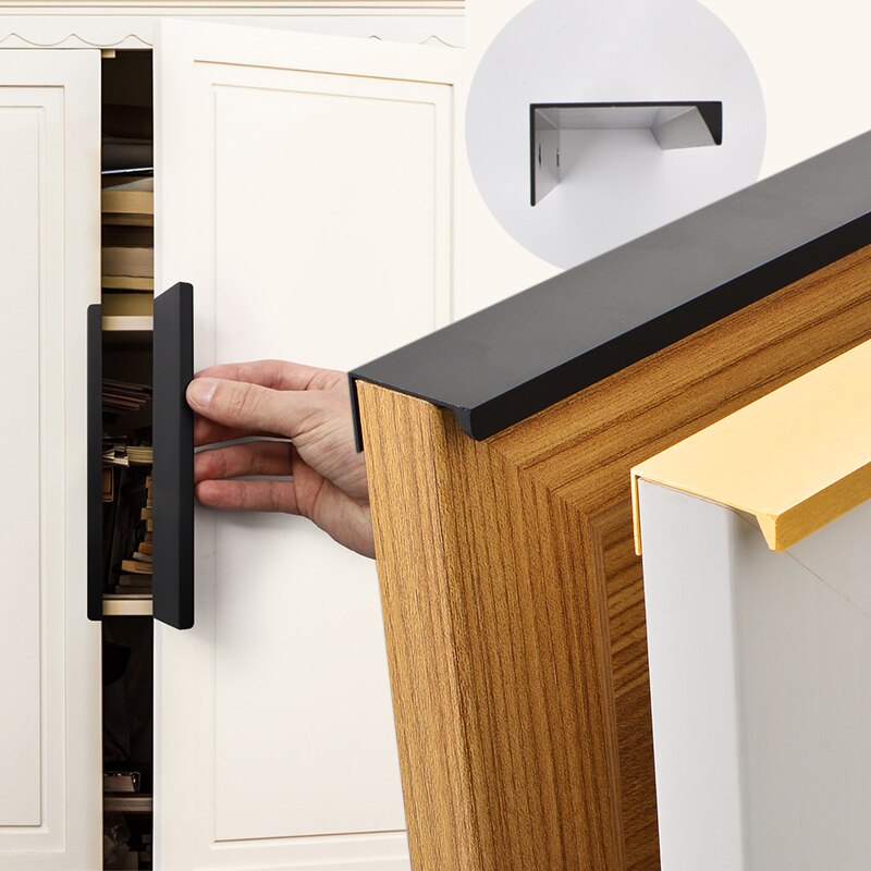 Maniglie per cassetti moderne con bordo a dito maniglie per cassetti per mobili armadio nascosto cassetto per cucina maniglie per comò manopole Hardware oro nero