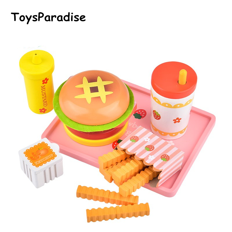 Baby Speelgoed Aardbei Simulatie Hamburger Frieten Houten Speelgoed Voor Kinderen Dog Set Kicthen Voedsel Speelgoed Educatief