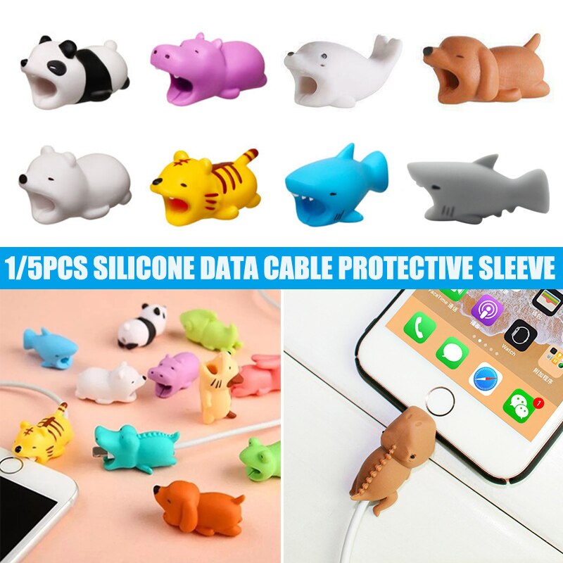 Cute Animal Cartoon Cable Saver Cover Phone USB Bite Charger Data Cord Protector Silicone KQS8