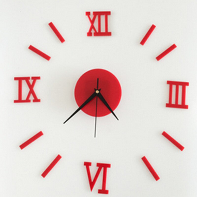 Reloj De Pared grande 3D DIY, moderno, decoración del hogar, Reloj De Pared De cuarzo, pegatinas, Reloj De Pared, relojes De espejo acrílico De 20 pulgadas: Rojo