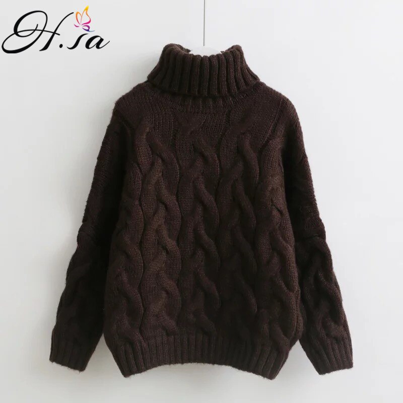 H.sa kvinder rullekrave trøjer efterår vinter pull trøjer europæiske afslappet twist varme trøjer oversized sweater trøje til kvinder