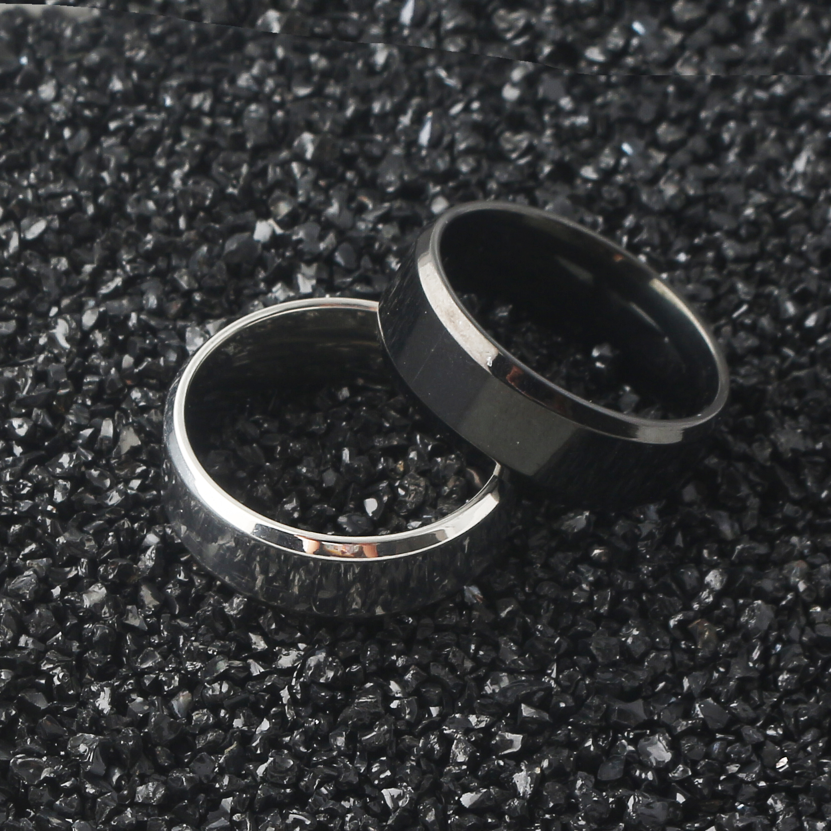15 anillos negros de acero inoxidable para hombres y mujeres, joyería de