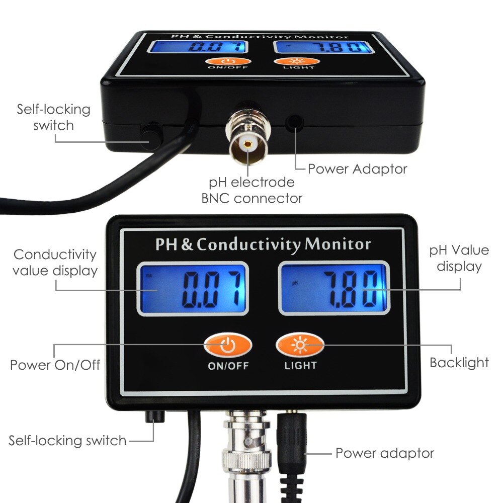 Medidor de PH/conductividad de la EC en línea, ATC, Monitor de del agua, monitoreo continuo en tiempo Real, montable en la pared y recargable