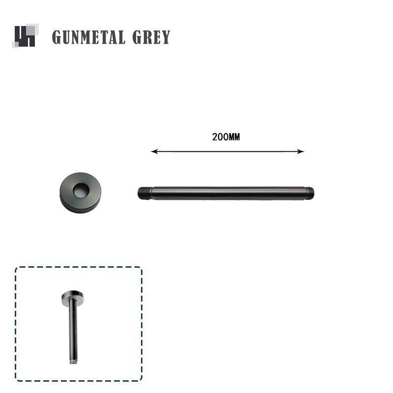 20/30/40CM Stainless Steel Shower Head Extension Arm Top Ceiling Mounted Wall Mounted Tube Rainfall Shower Head Arm for Bathroom: Grey Top Mount