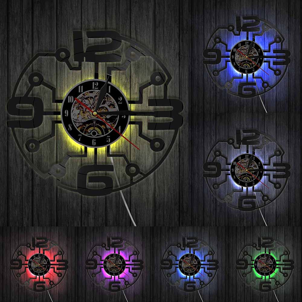Kreative Wanduhr Moderne Techno Vinyl Aufzeichnungen Retro Kunst Uhr 3D Wanduhren Vintage Wohnkultur Einzigartige Idee: With LED Light
