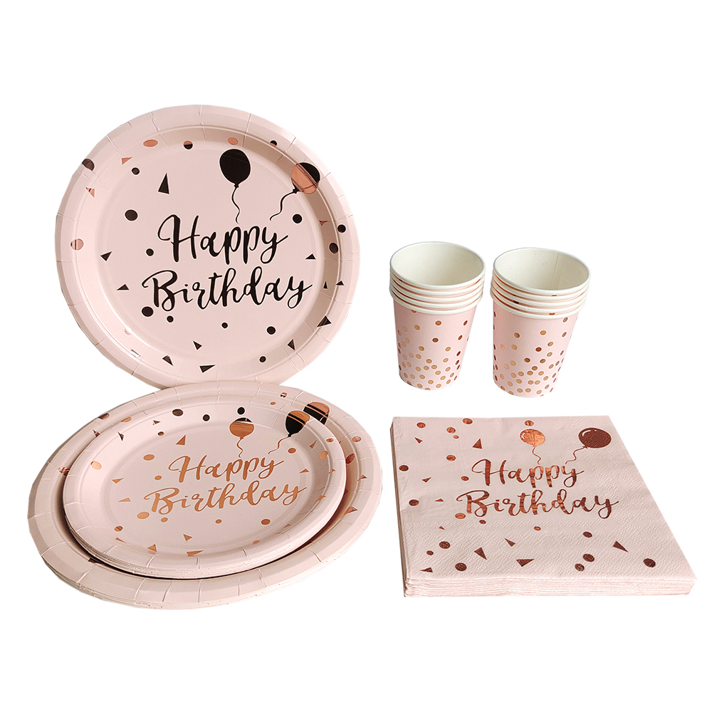 Verjaardag Wegwerp Servies Set Roze Rose Goud Witt... – Grandado, image size:1000x1000