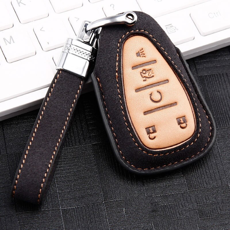 leather Car Key Cover Case For Chevrolet Cruze Spark Camaro Volt Bolt Trax Malibu Accessories: E-black