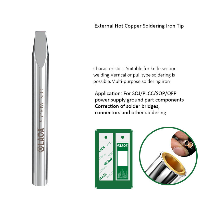 LAOA Punta de soldador de soldadura electrónica con forma de herradura de hoja plana puntiaguda roma calentada externa: Plata / 30 W
