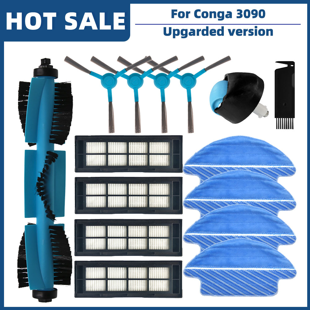 Compatible con Cecotec Conga 3090, repuestos de Robot aspirador, accesorios, Cepillo Lateral principal, filtro Hepa, fregona, tela de trapo, rueda Universal: Gris claro