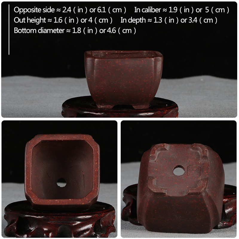 Mini pot à fleurs à sable violet | Petit pot à bonsaï, bassin non glaçure, pot de fleurs de jardin, YiXing: Mini-Old-red-03
