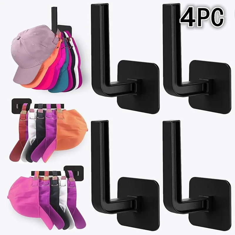 Hat Rack for Baseball Caps Adhesive Hat Hooks for Wall Cap Hanger Storage Cap Organizer No Drilling Hat Holder for Door Closet: black