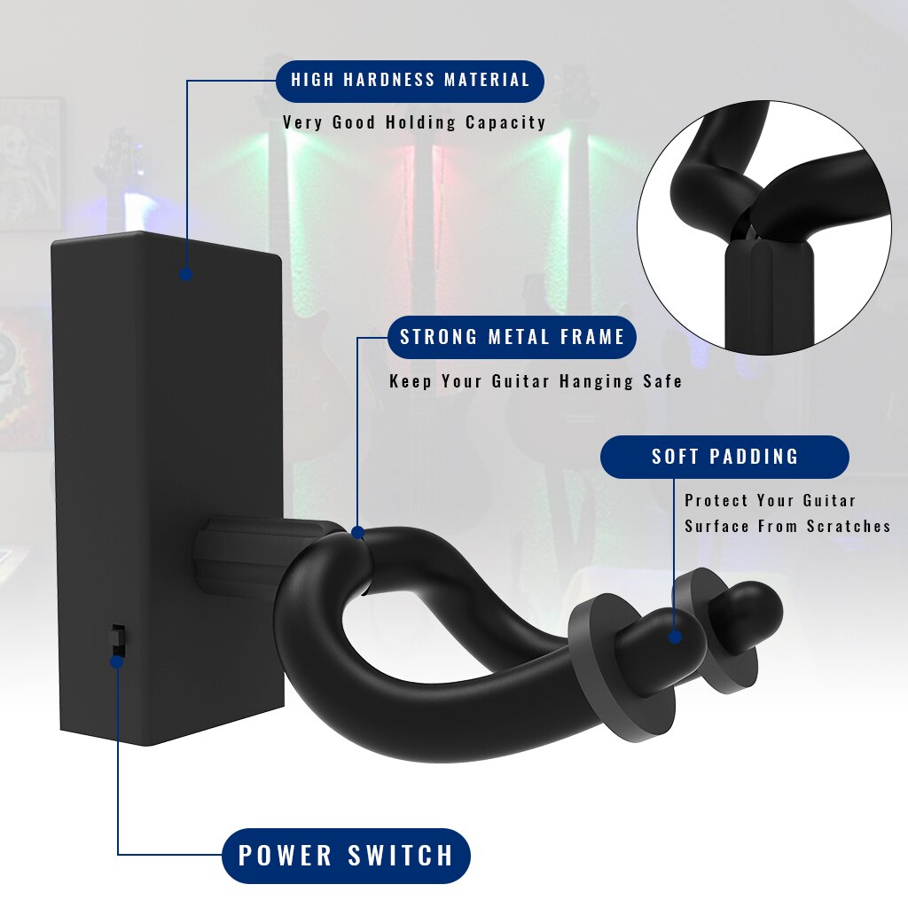 Naomi 4 kolory doprowadziło wieszak na gitarę uchwyt ścienny haczyk robić zawieszania akustyczna/elektryczna gitara opiekun dekoracyjna robić domu/ściana studio