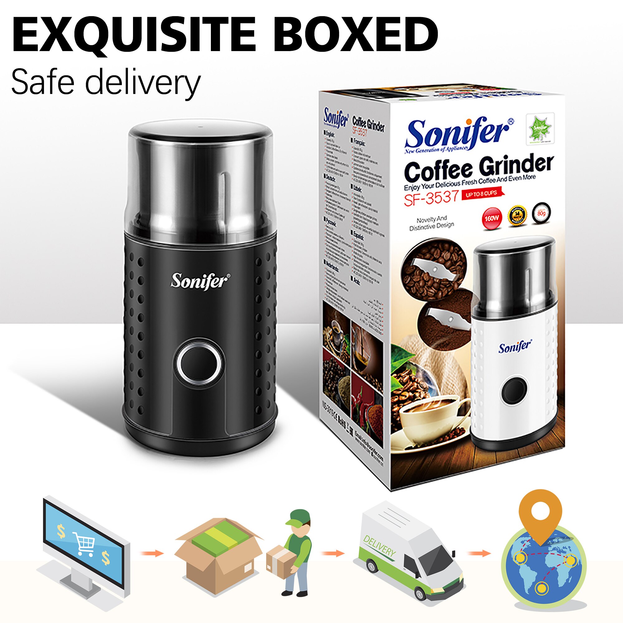 Sonifer-Molinillo Eléctrico de café, molino de granos, hierbas, frutos secos, acero inoxidable, 220V