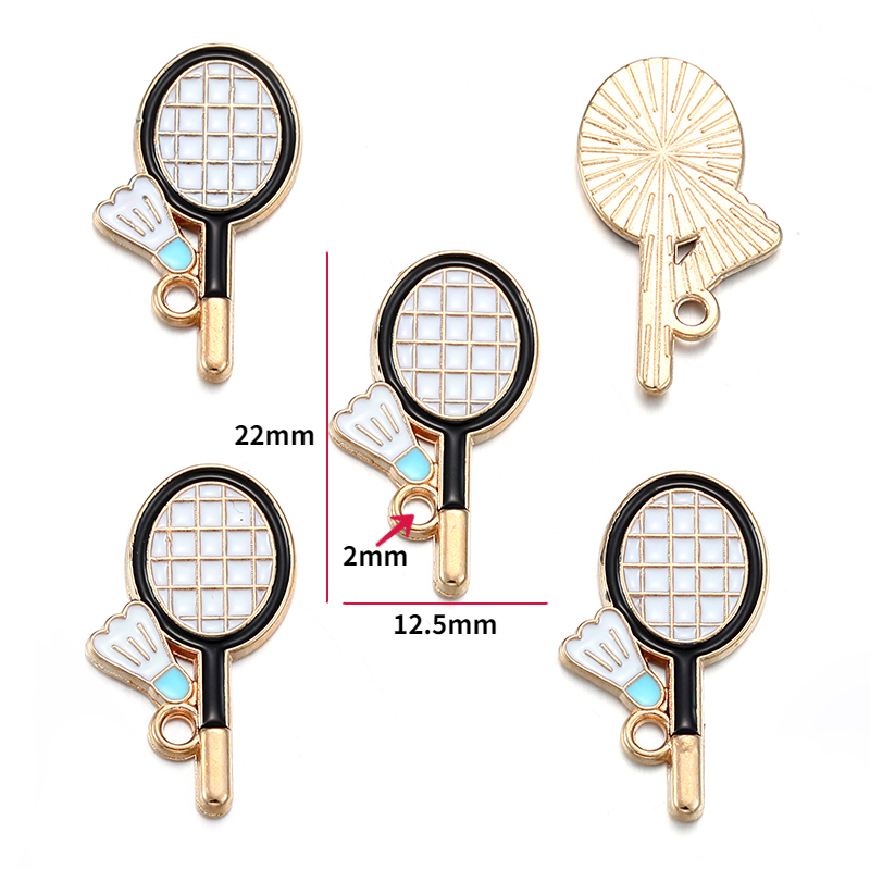 10 stuks geëmailleerde rugby-, voetbal- en badmintonracketbedeltjes voor armbanden, sleutelhangers, kettingen en sieraden, accessoires voor het maken van sieraden  w363: Blauw verzinkt