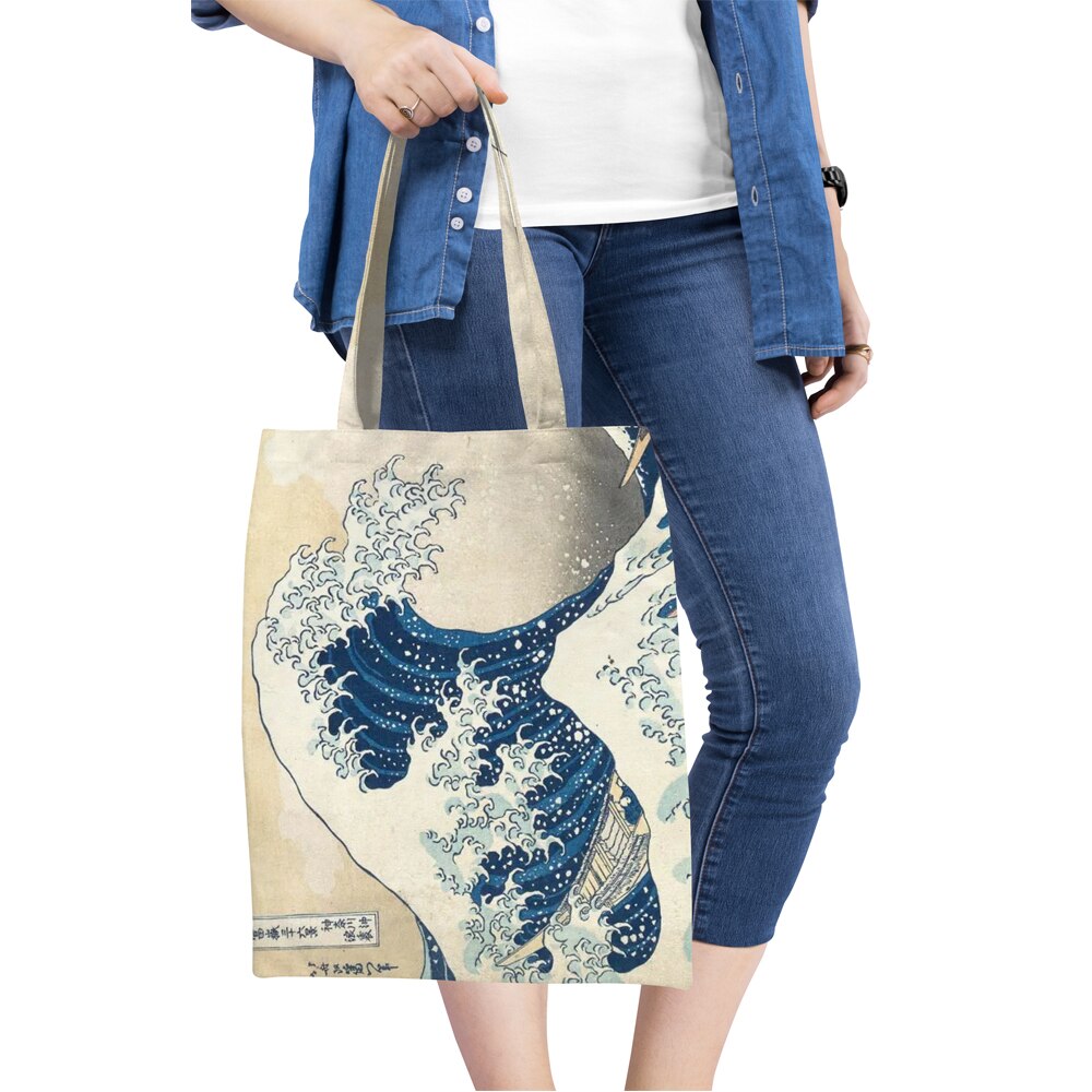 Herbruikbare Boodschappentas Eco Vrouwen Handtas Opvouwbare Strandtas Dagelijks Gebruik Schoudertas Golven Print Casual Canvas Tassen