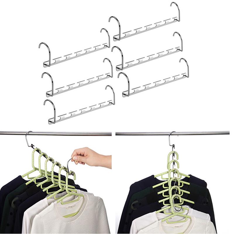 Multifunctional Space Saving Metal Hangers Magic 6 Grooves Clothes Closet Organizer Iron Clothes Drying Rack Bedroom Supplies: 6PCS