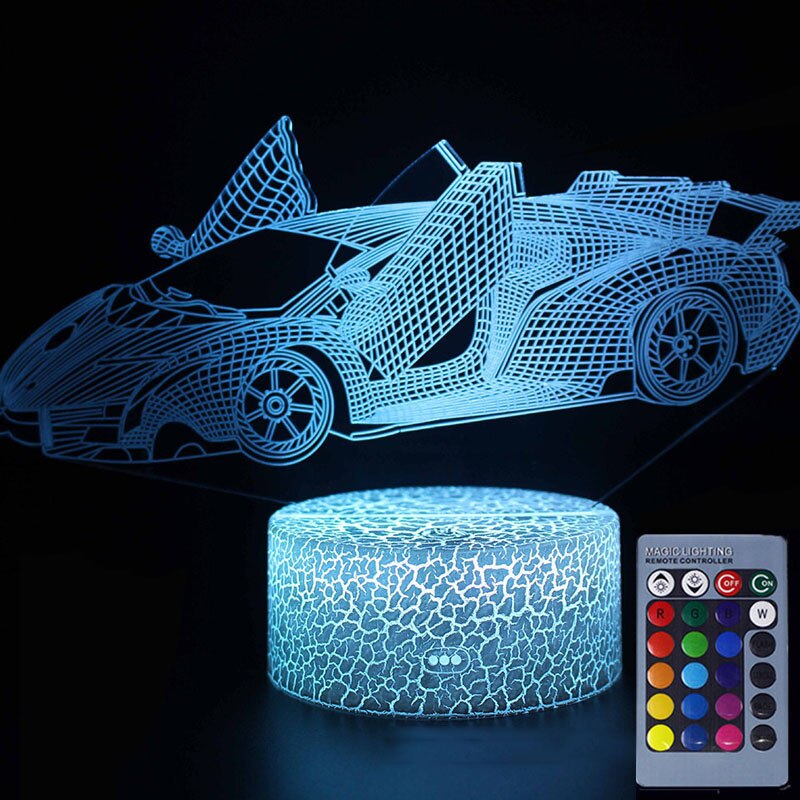 Acrylic 3D Super Car 7 Colors Visual Lamp Illusion Touch Glow In the Dark for Kids Boy Car Toys Birthday B131: 05 remote control